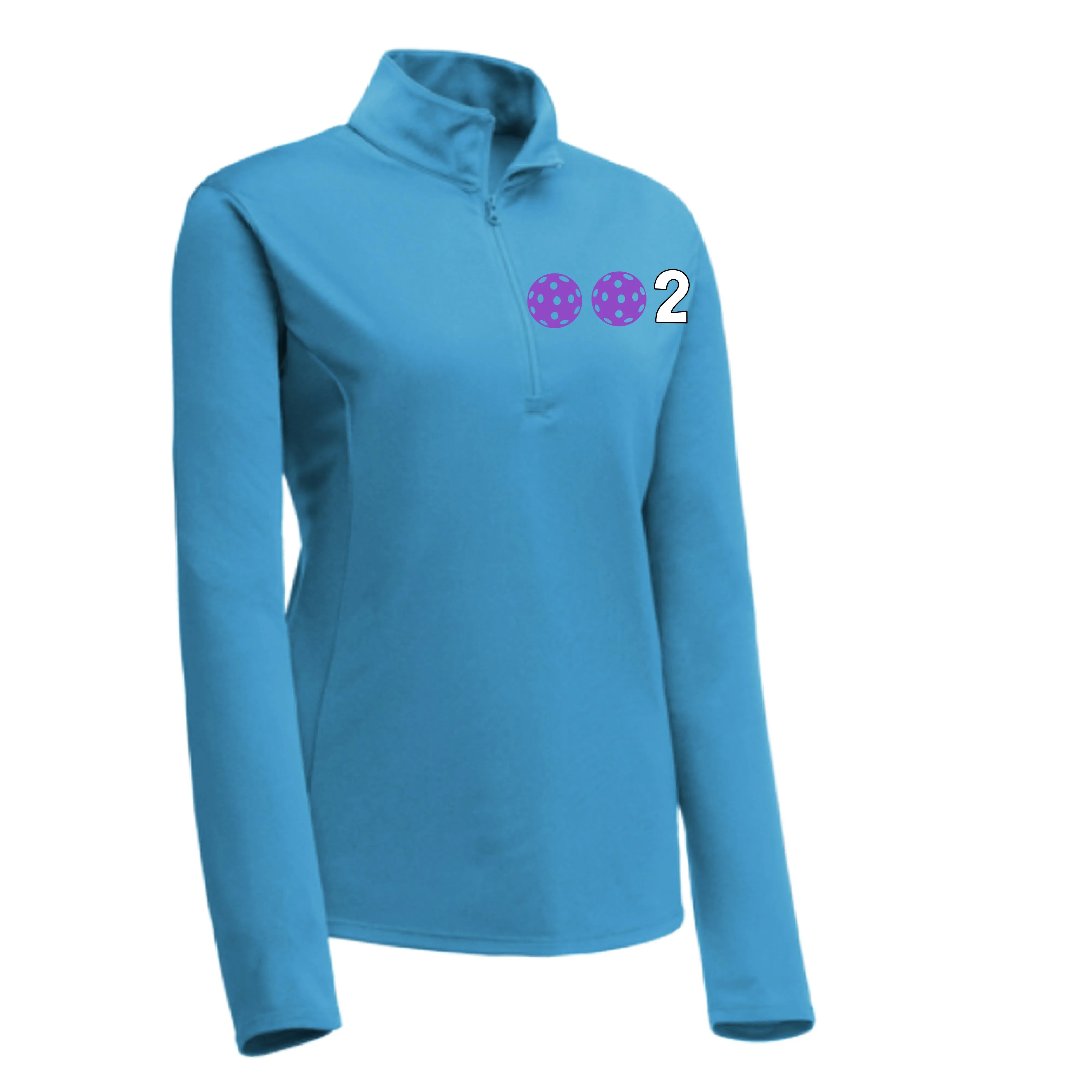 002 With Pickleballs (Colors Purple Rainbow Green) | Women's 1/4 Zip Pullover Athletic Shirt | 100% Polyester