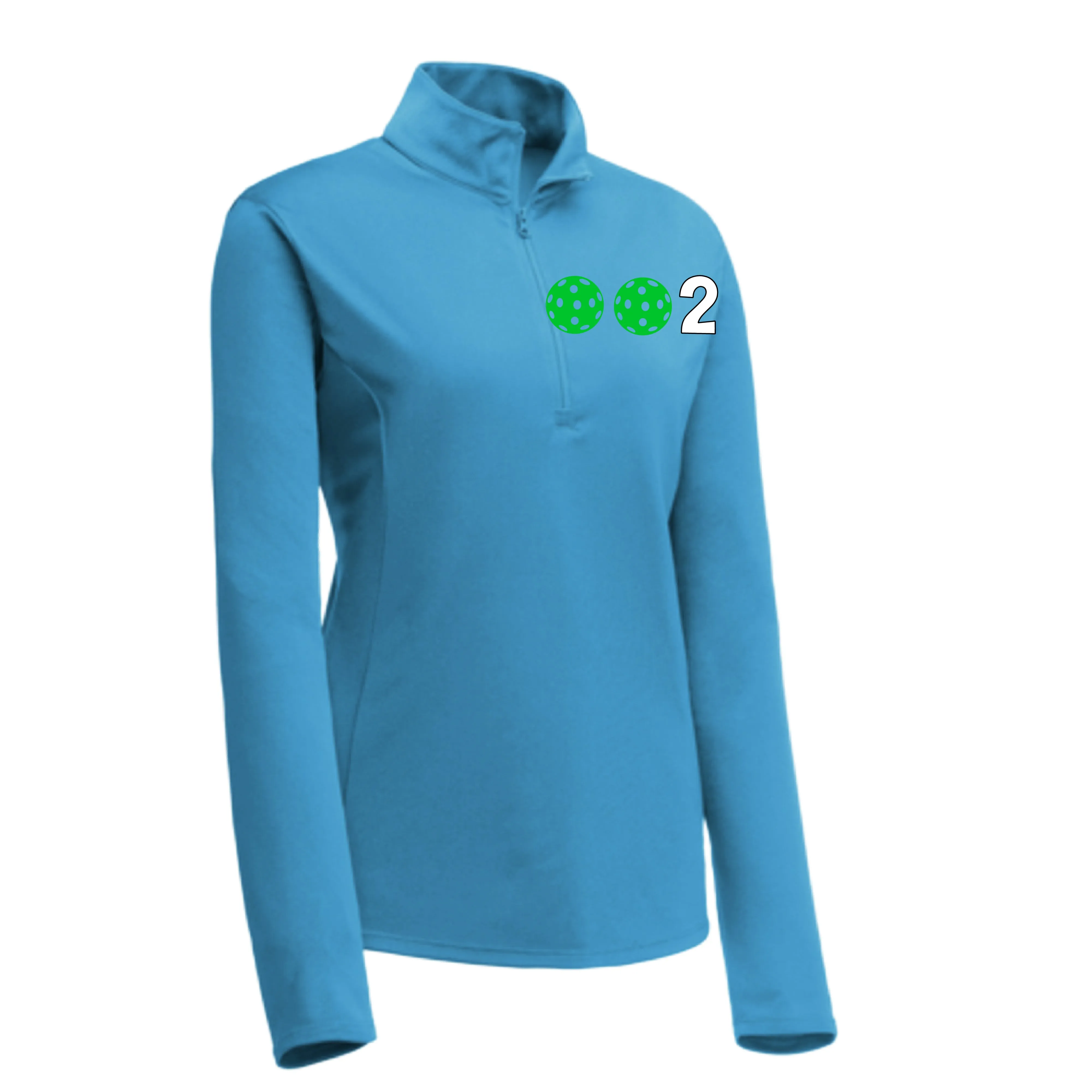 002 With Pickleballs (Colors Purple Rainbow Green) | Women's 1/4 Zip Pullover Athletic Shirt | 100% Polyester