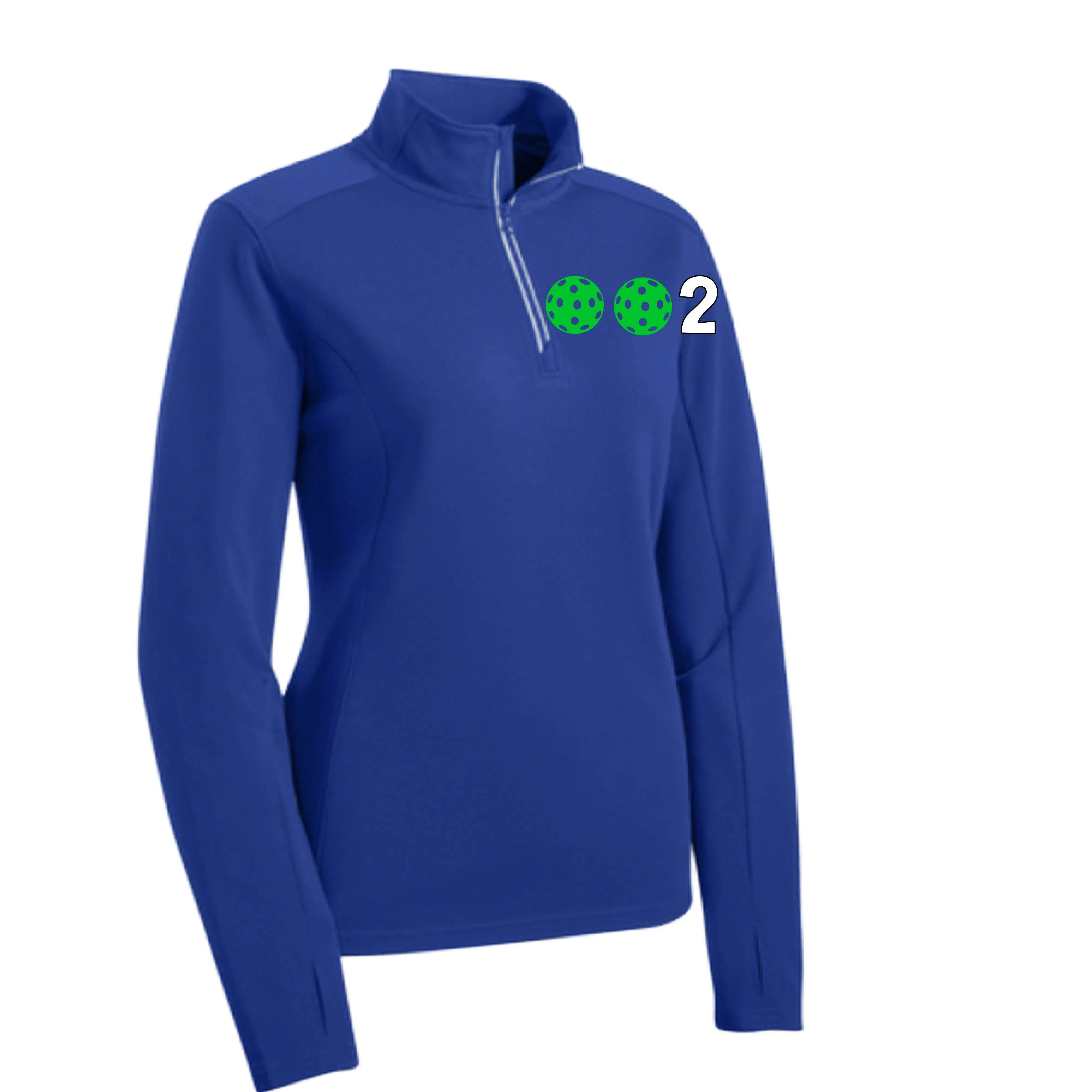 002 With Pickleballs (Colors Purple Rainbow Green) | Women's 1/4 Zip Pullover Athletic Shirt | 100% Polyester