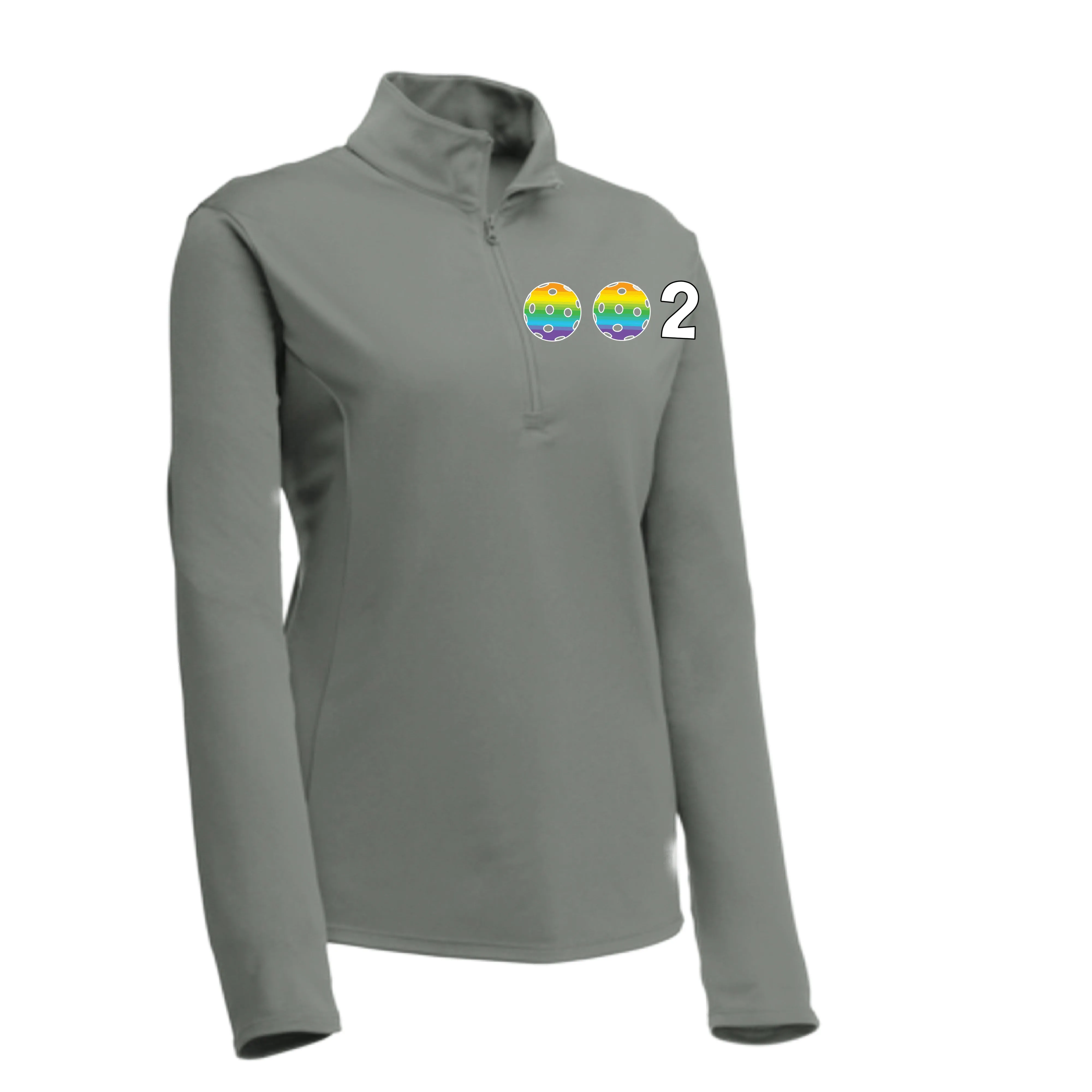 002 With Pickleballs (Colors Purple Rainbow Green) | Women's 1/4 Zip Pullover Athletic Shirt | 100% Polyester