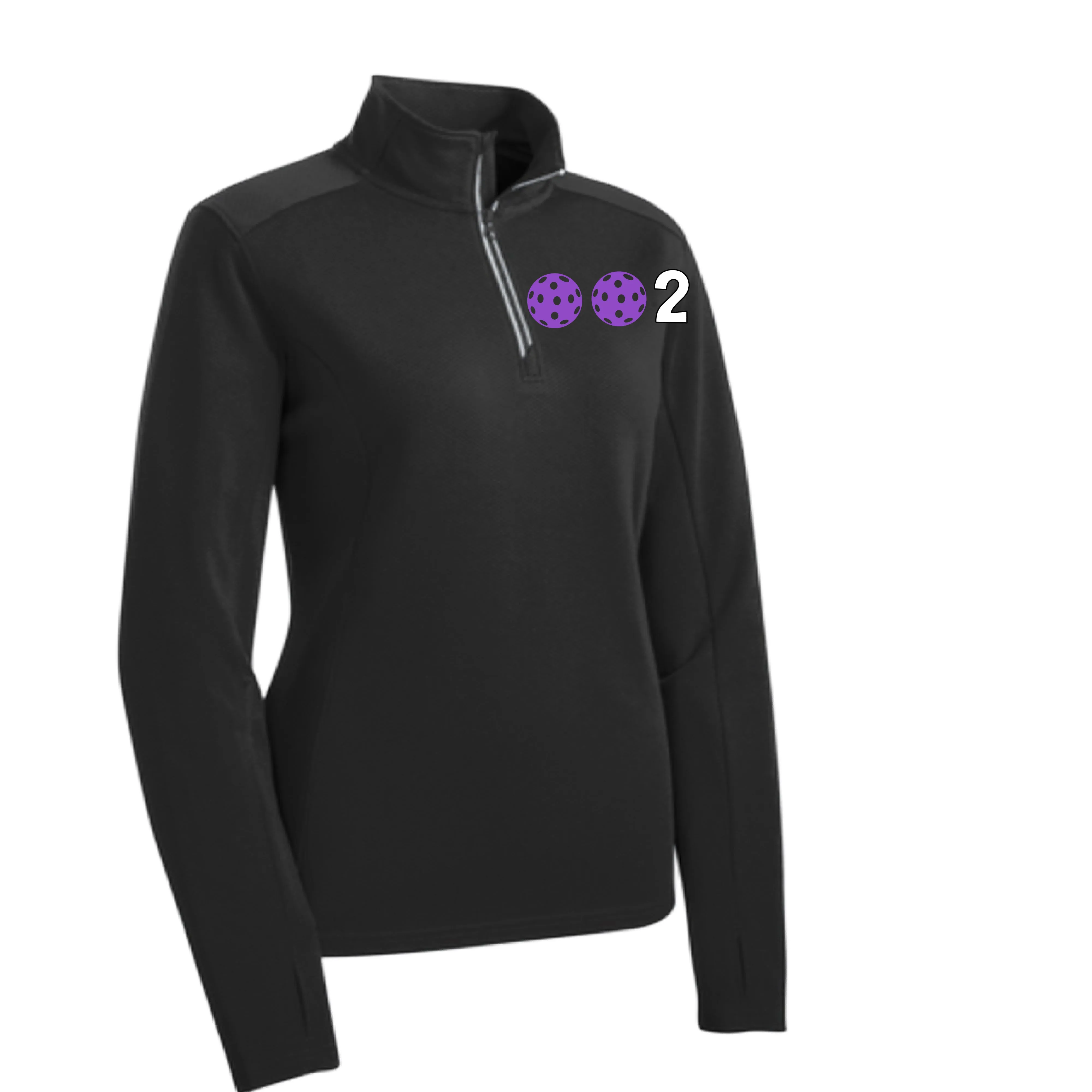 002 With Pickleballs (Colors Purple Rainbow Green) | Women's 1/4 Zip Pullover Athletic Shirt | 100% Polyester