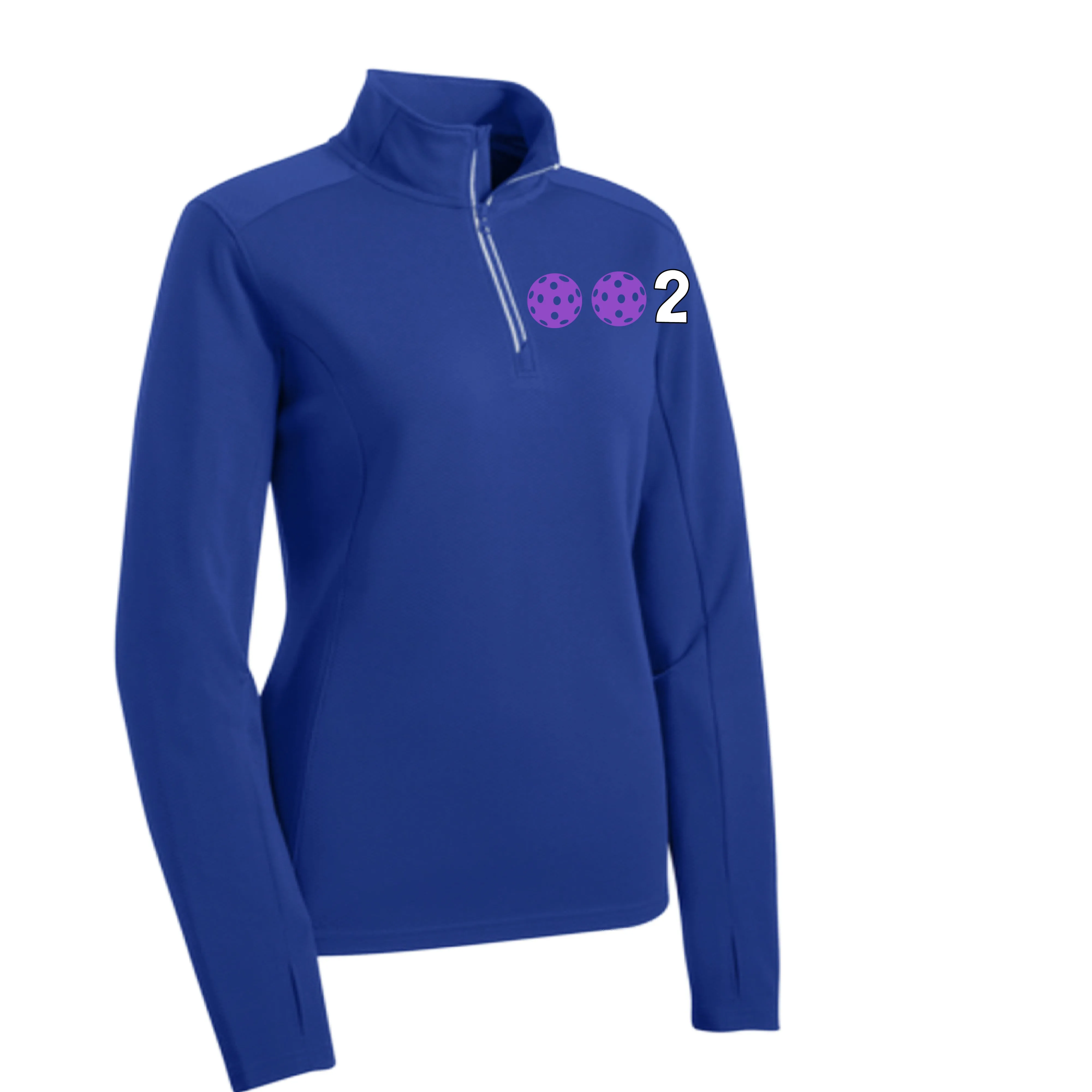 002 With Pickleballs (Colors Purple Rainbow Green) | Women's 1/4 Zip Pullover Athletic Shirt | 100% Polyester