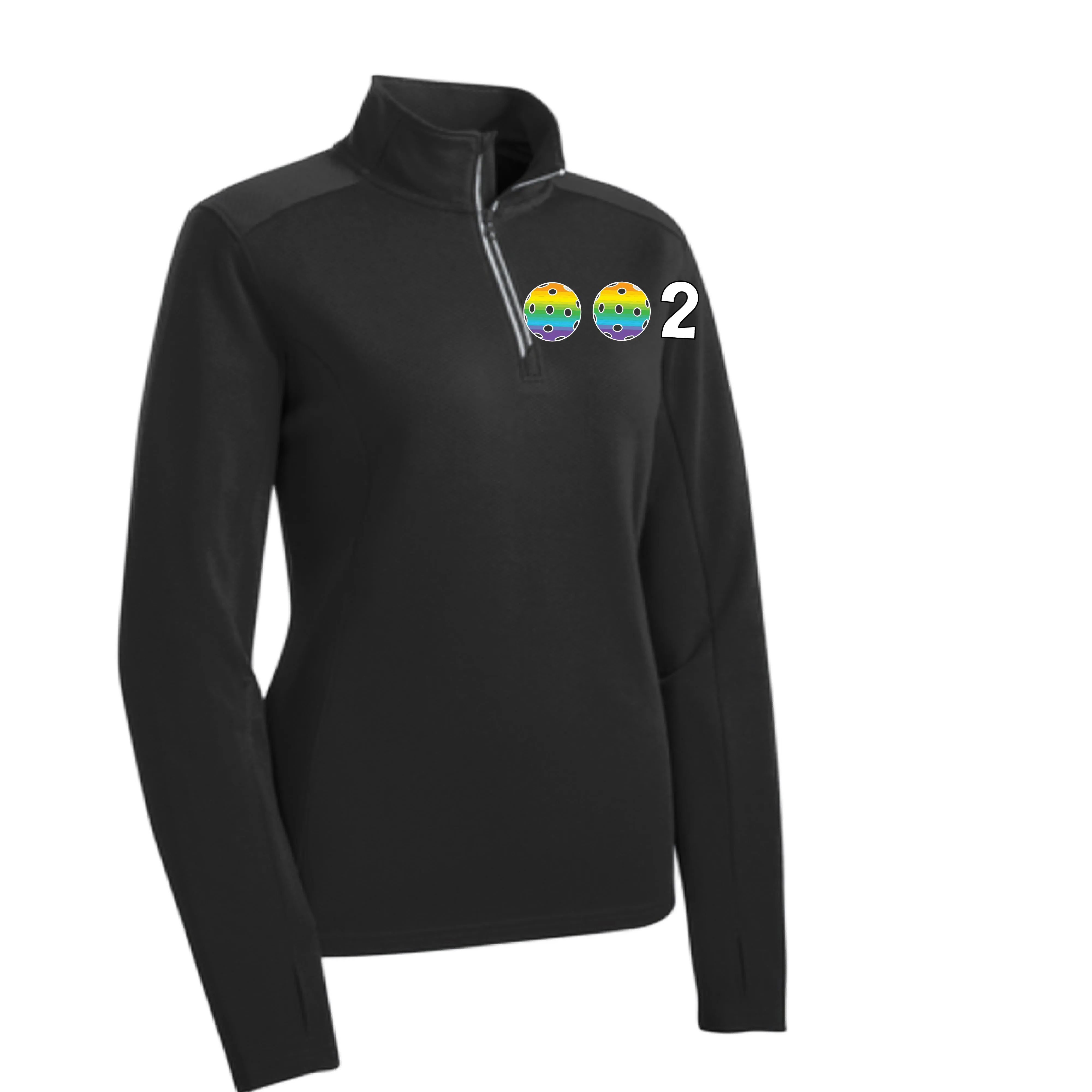 002 With Pickleballs (Colors Purple Rainbow Green) | Women's 1/4 Zip Pullover Athletic Shirt | 100% Polyester