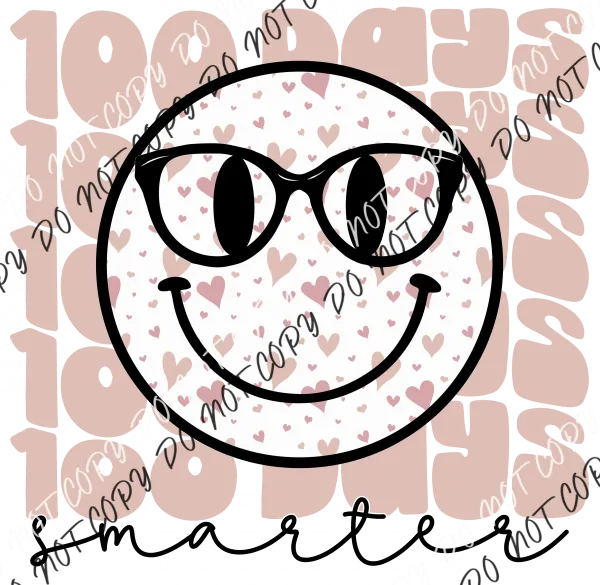 100 Days Smiley with Pink Hearts DTF Transfer