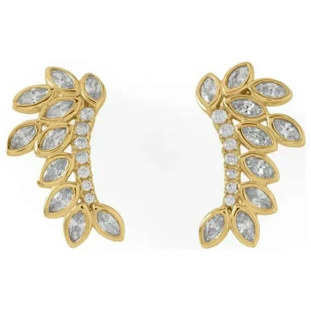 14 Karat Gold Plated CZ Leaf Drop Earrings-M H W ACCESSORIES