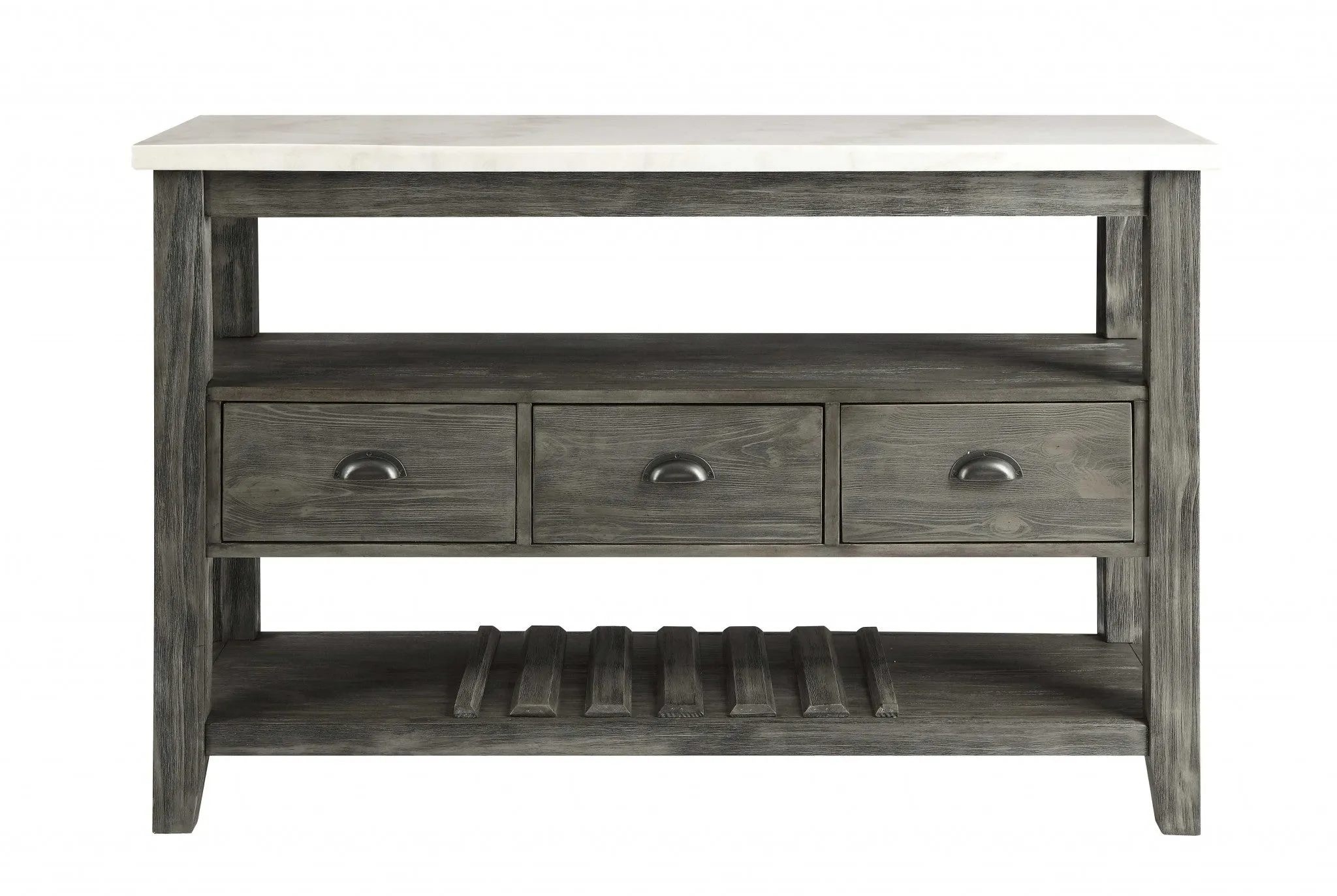 18 X 54 X 36 White Marble Gray Oak Wood Server