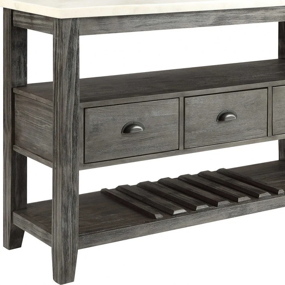 18 X 54 X 36 White Marble Gray Oak Wood Server