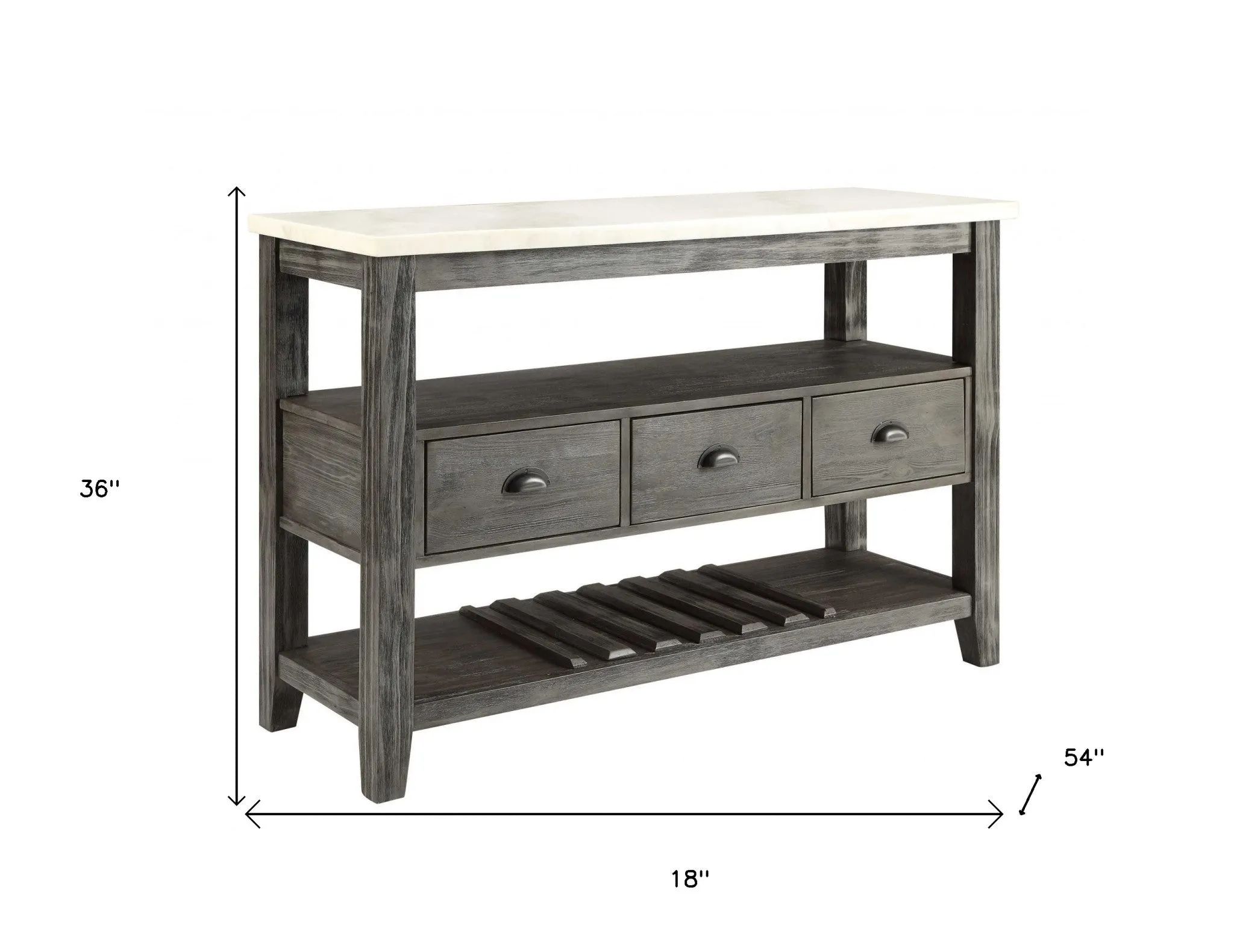 18 X 54 X 36 White Marble Gray Oak Wood Server