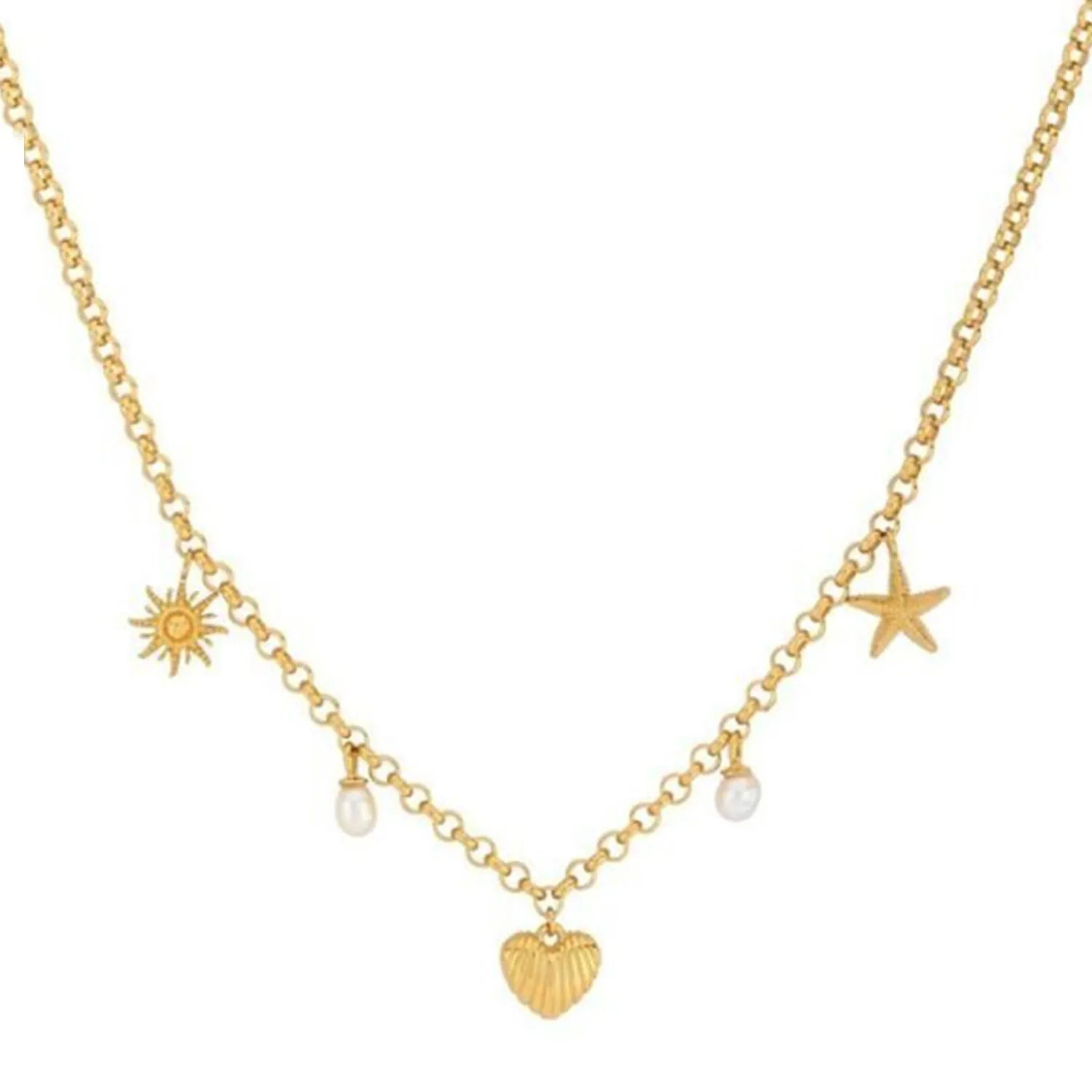 24Kae Shell Heart Charm Necklace, Gold