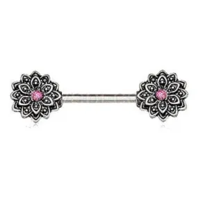 316L Stainless Steel Pink Synthetic Opal Lotus Flower Nipple Bar