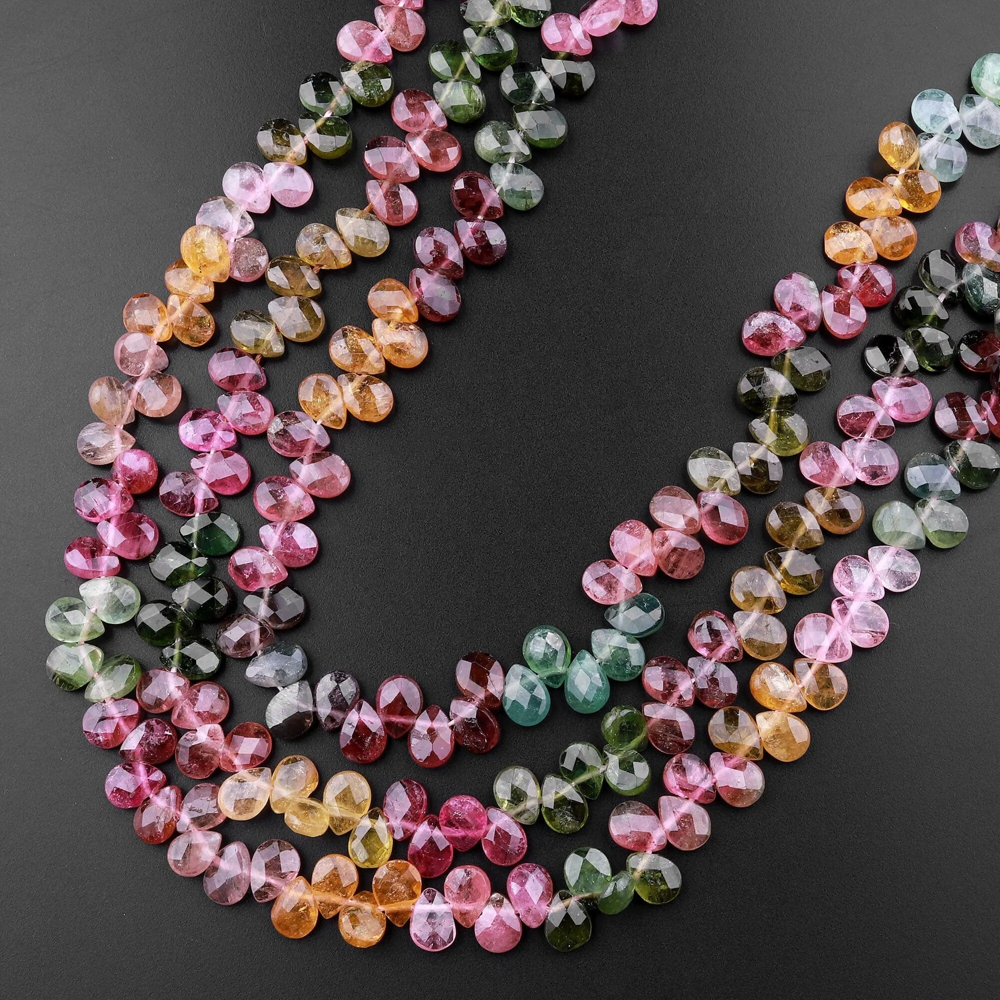 AAA Faceted Tourmaline Teardrop Briolette Beads Natural Multicolor Watermelon Pink Green Yellow Gemstone 16" Strand