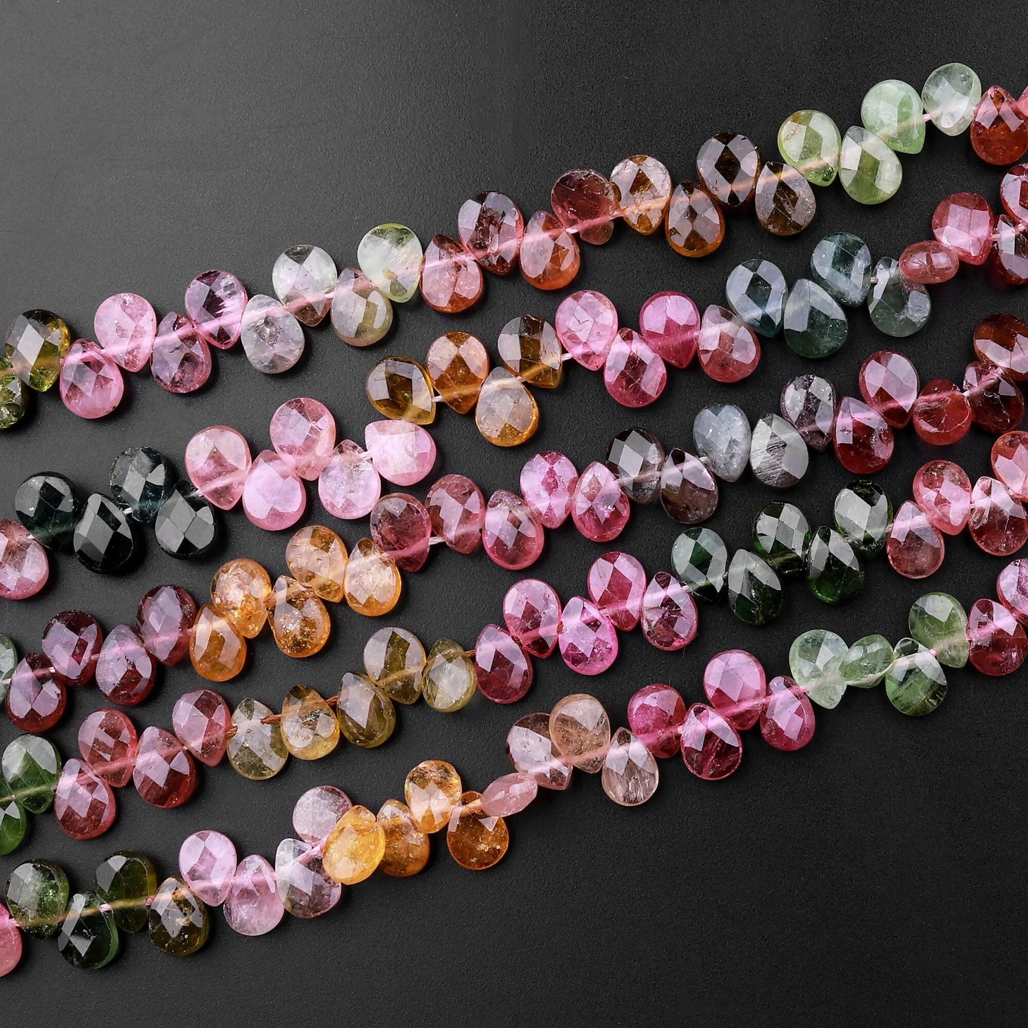 AAA Faceted Tourmaline Teardrop Briolette Beads Natural Multicolor Watermelon Pink Green Yellow Gemstone 16" Strand