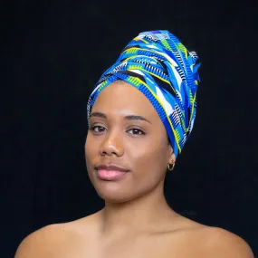 African Blue & White Kente headwrap