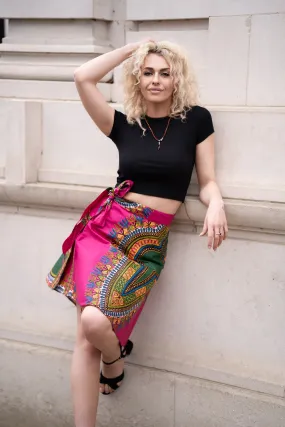 African Skirt in Electric Pink Dashiki