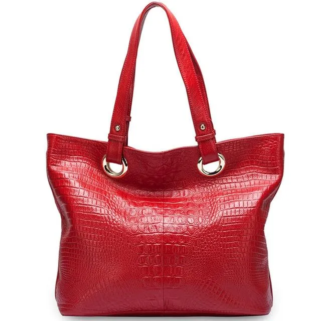 Alligator Pattern 100% Genuine Leather Large Capacity Handbag for Women