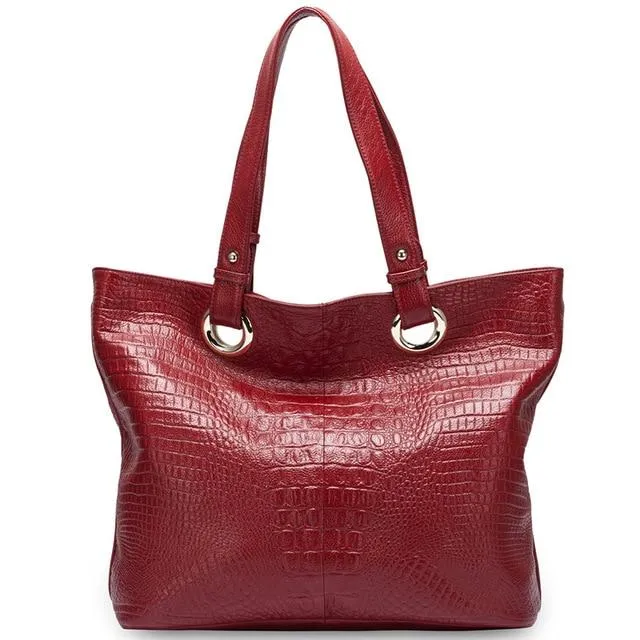 Alligator Pattern 100% Genuine Leather Large Capacity Handbag for Women