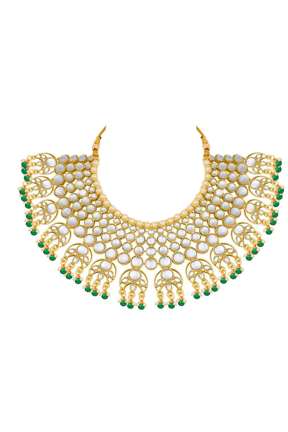 Alloy Necklace with Earrings and Maang Tikka in green