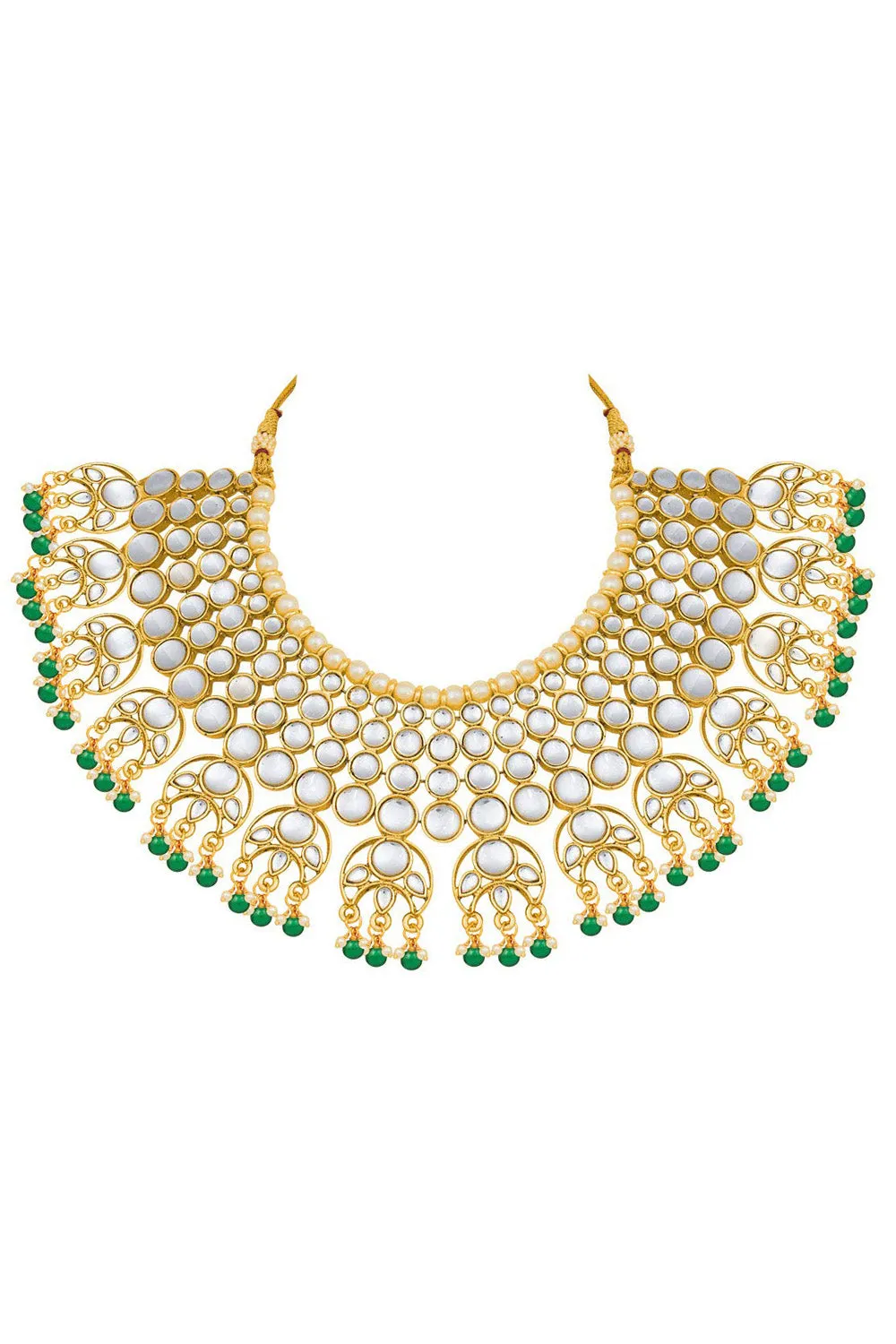 Alloy Necklace with Earrings and Maang Tikka in green