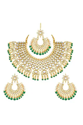 Alloy Necklace with Earrings and Maang Tikka in green