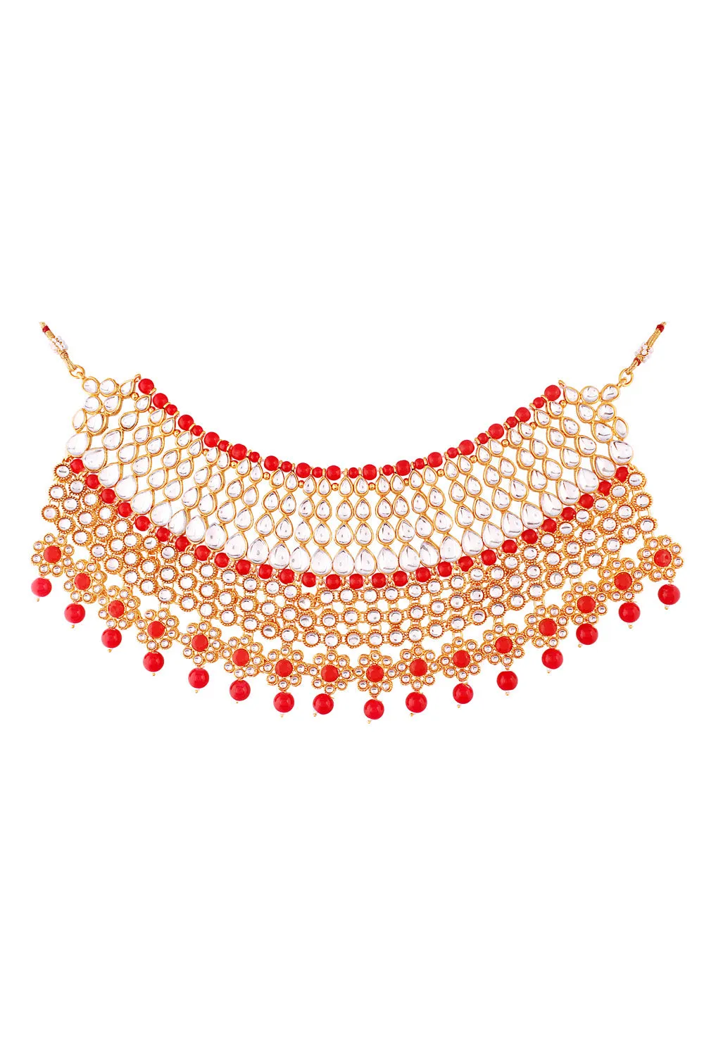 Alloy Necklace with Earrings and Maang Tikka in red