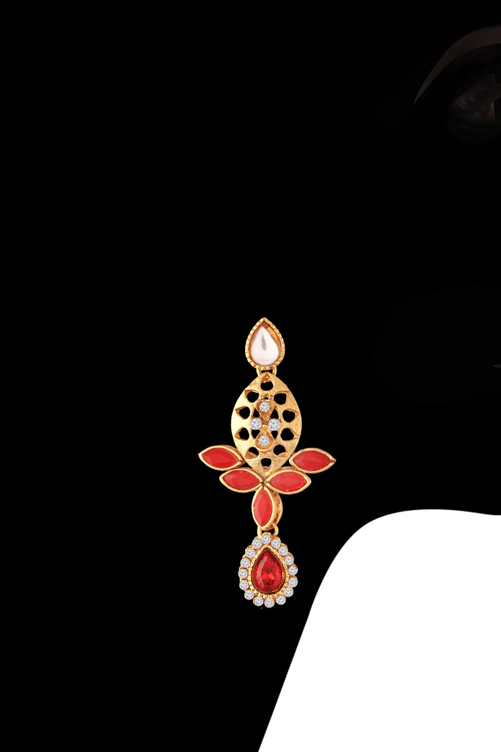 Alloy Necklace with Earrings and Maang Tikka in red