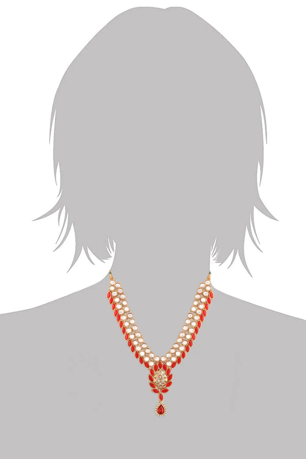 Alloy Necklace with Earrings and Maang Tikka in red