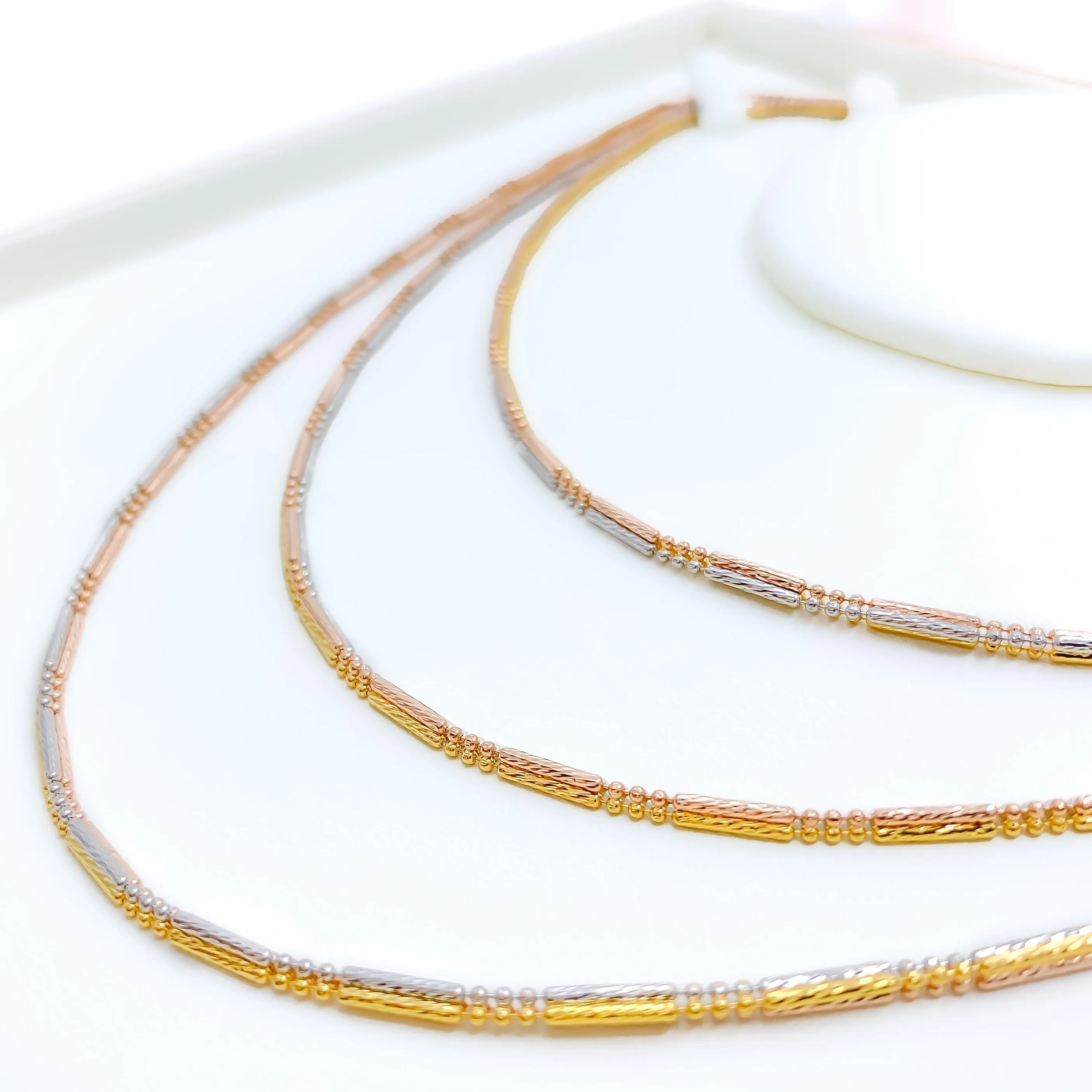 Alternating Beaded Three Tone 22K Gold Chain - 20"