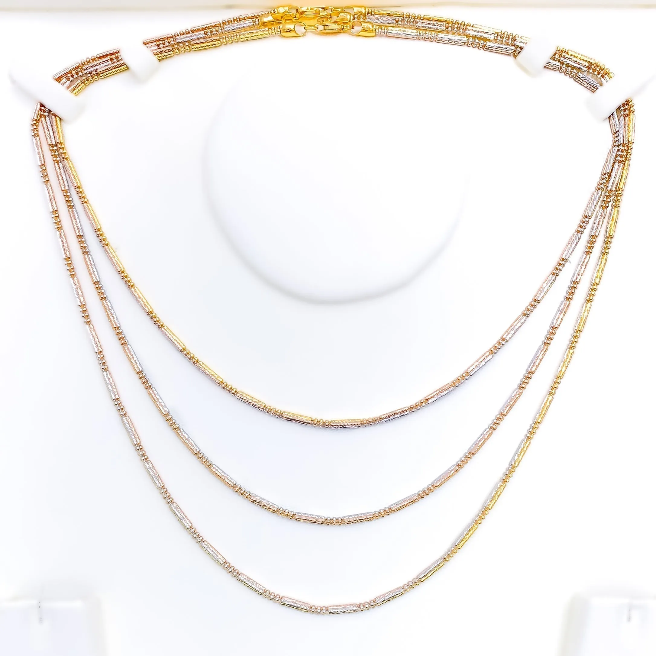 Alternating Beaded Three Tone 22K Gold Chain - 20"