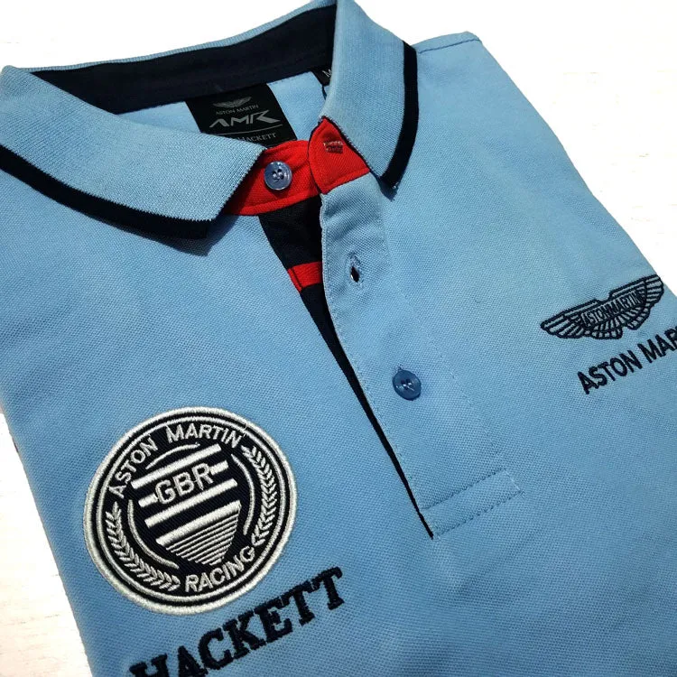 AM crested designer polo shirt | Sky blue