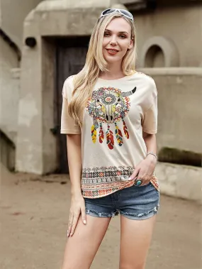 American Bling Retro OX And Aztec Graphic Women T-Shirt