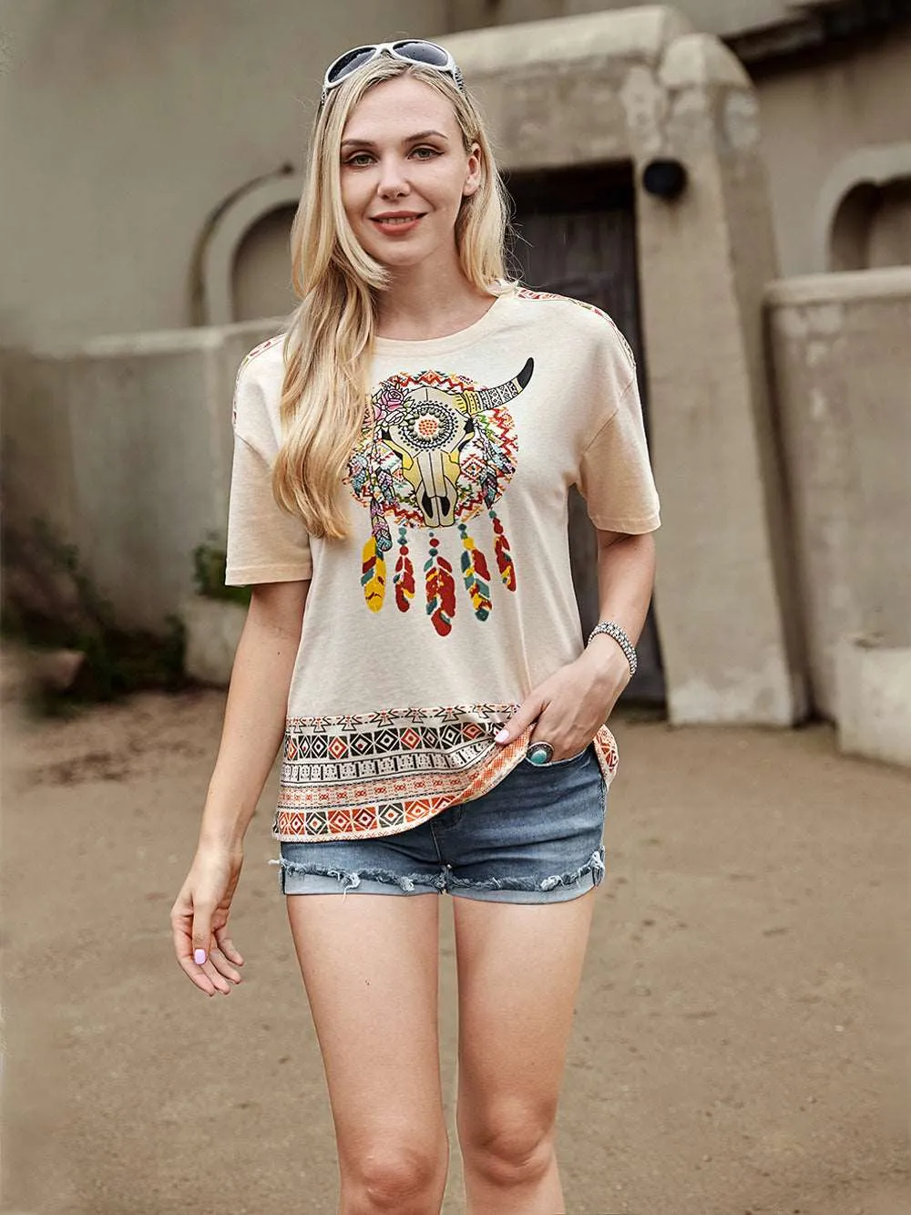 American Bling Retro OX And Aztec Graphic Women T-Shirt