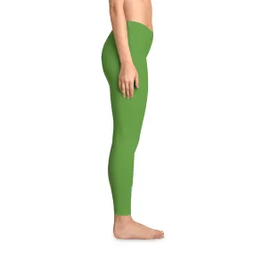 Apple Green Solid Color Tights, Green Solid Color Designer Comfy Women's Stretchy Leggings- Made in USA