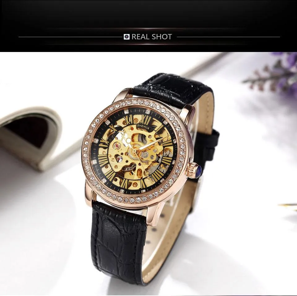 Automatic Mechanical Skeleton Watches with Luxury Diamonds for Women