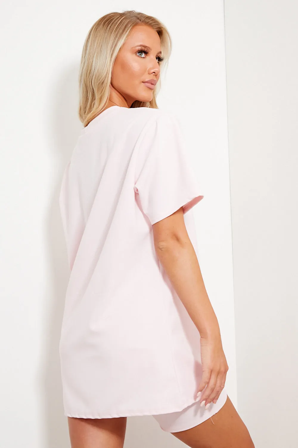 Baby Pink Oversized T-Shirt and Cycling Shorts Co-Ord Set