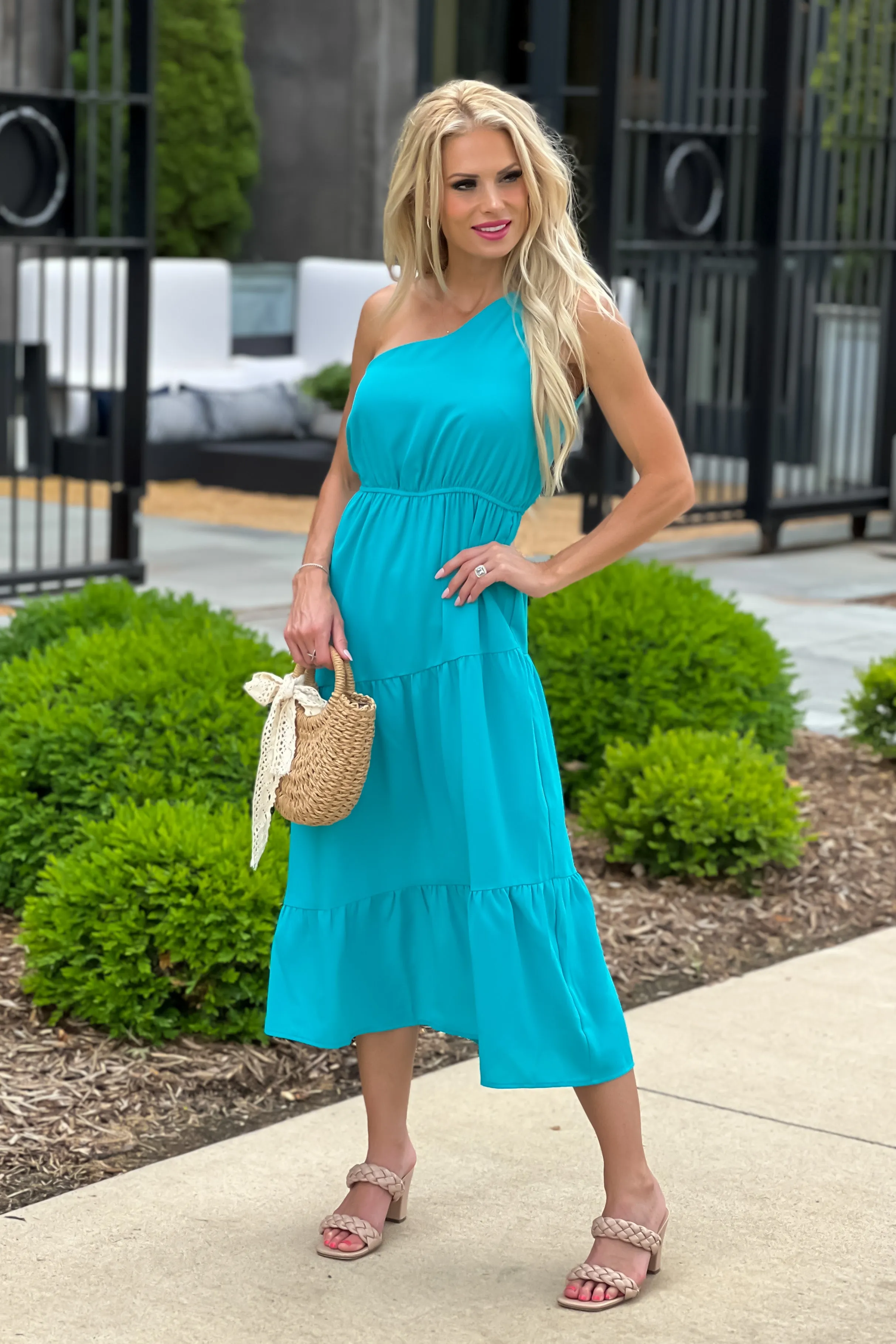 Bahama Babe One Shoulder Dress : Pool Blue