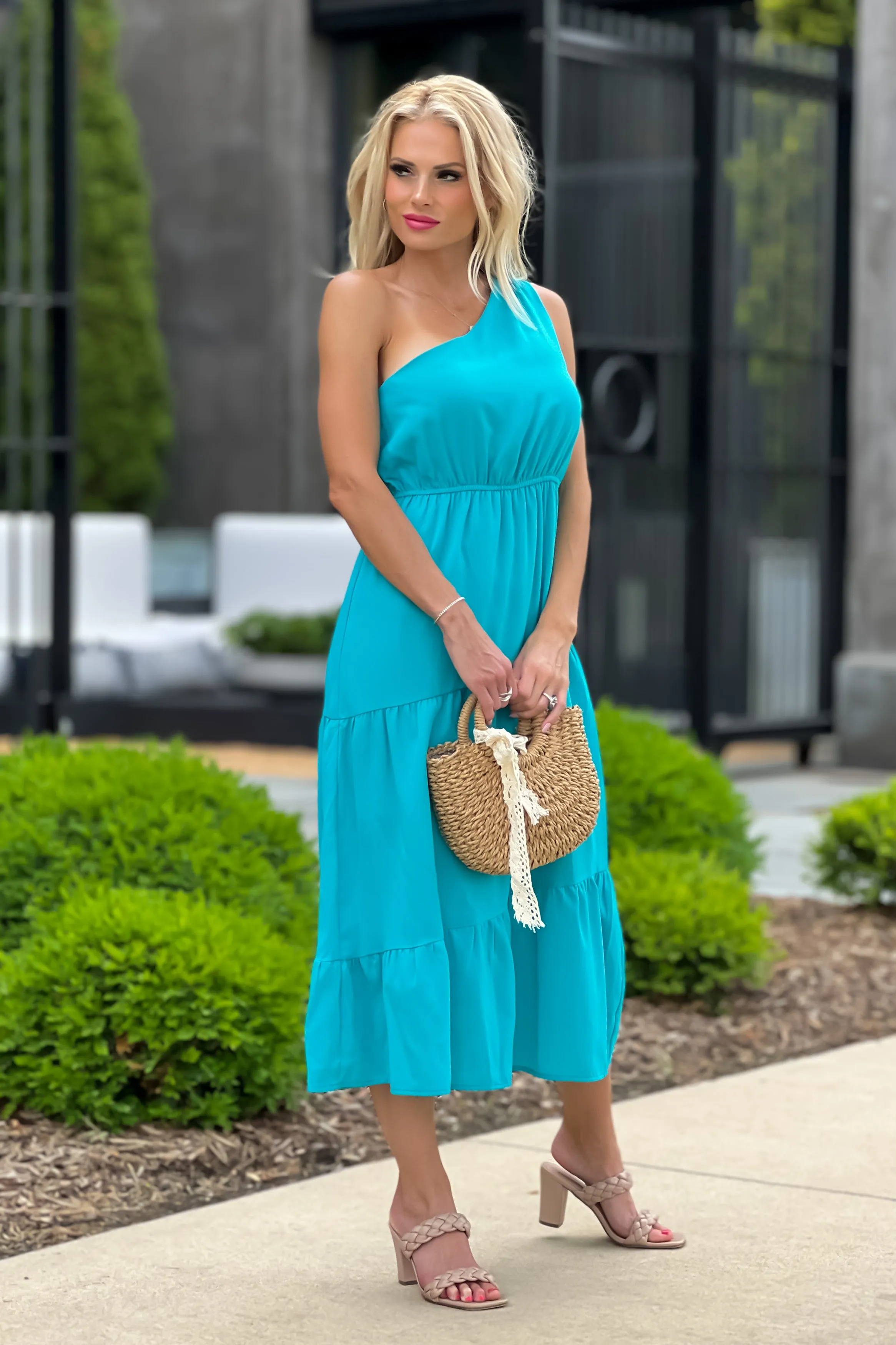 Bahama Babe One Shoulder Dress : Pool Blue