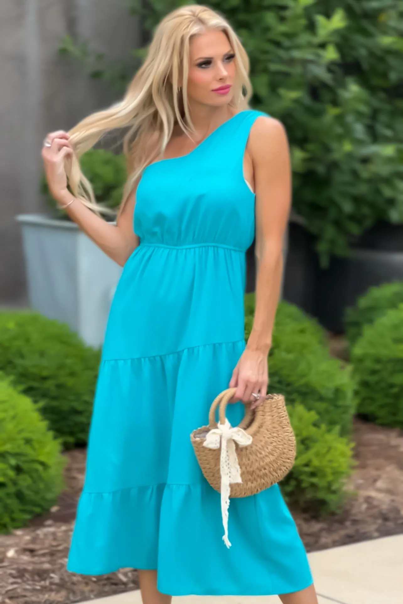 Bahama Babe One Shoulder Dress : Pool Blue