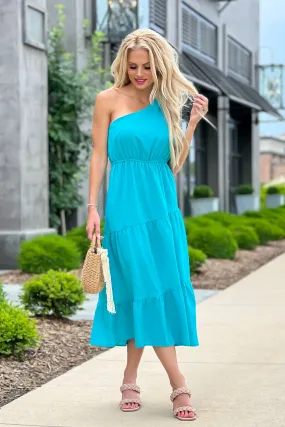 Bahama Babe One Shoulder Dress : Pool Blue