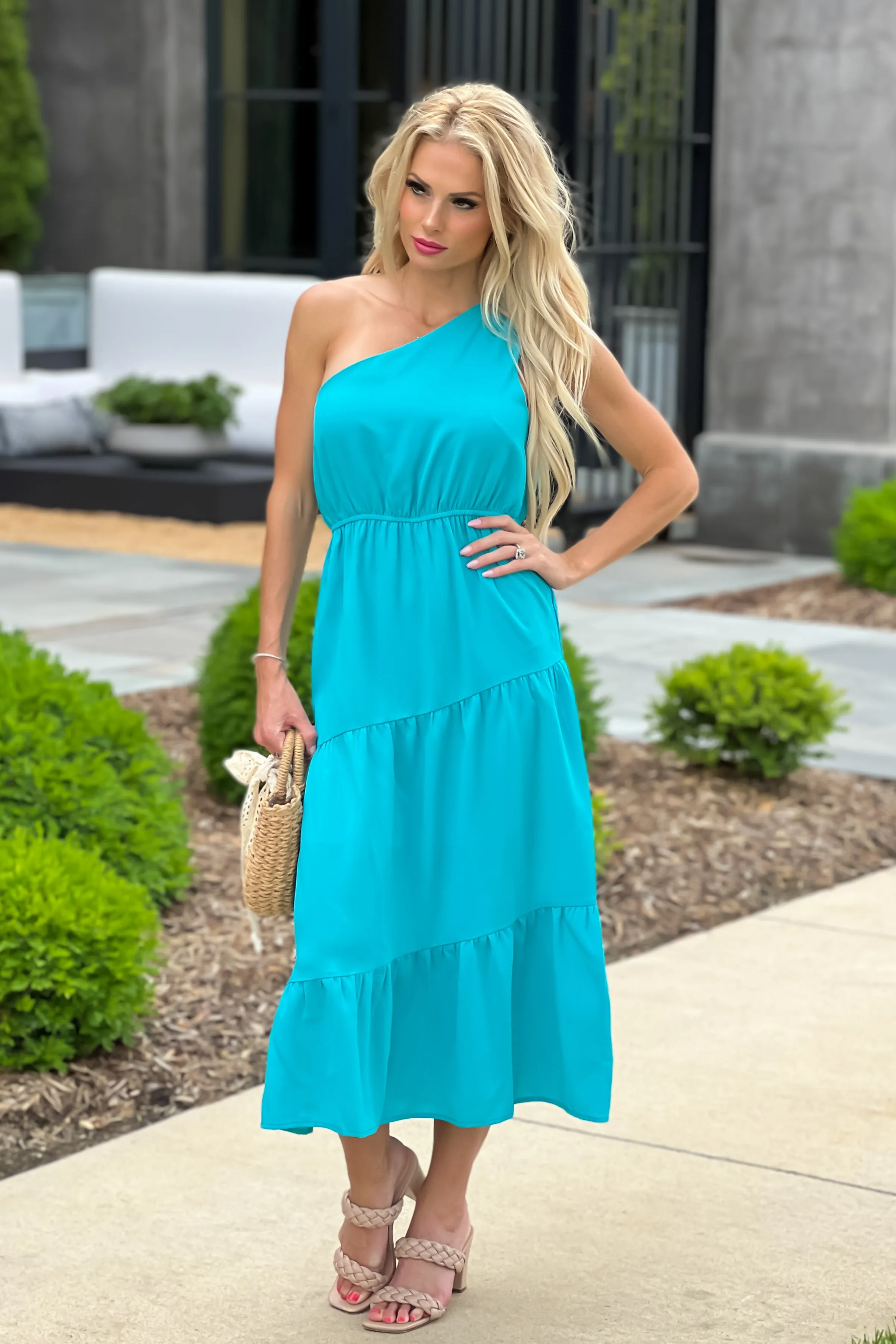 Bahama Babe One Shoulder Dress : Pool Blue