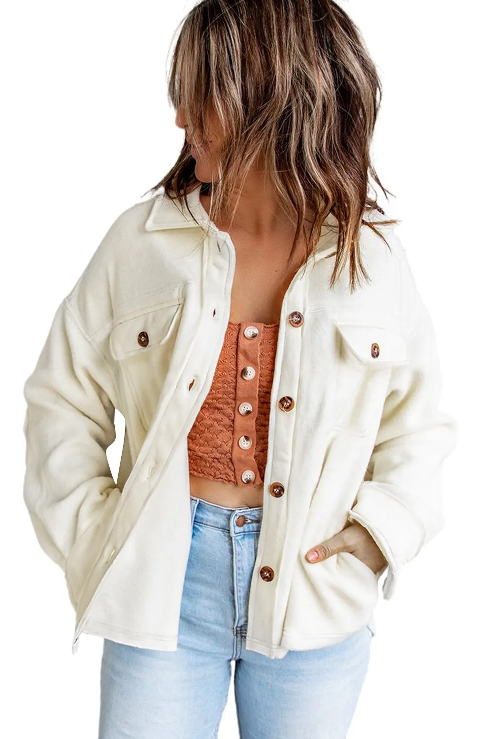 Beige Elbow Women Shacket