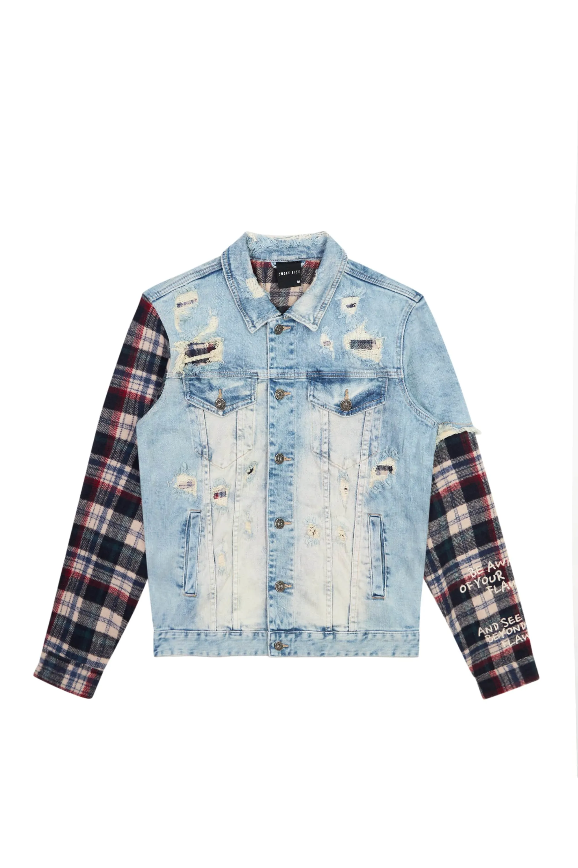 Big and Tall Plaid Mixed Media Jean Jacket - Mojave Blue