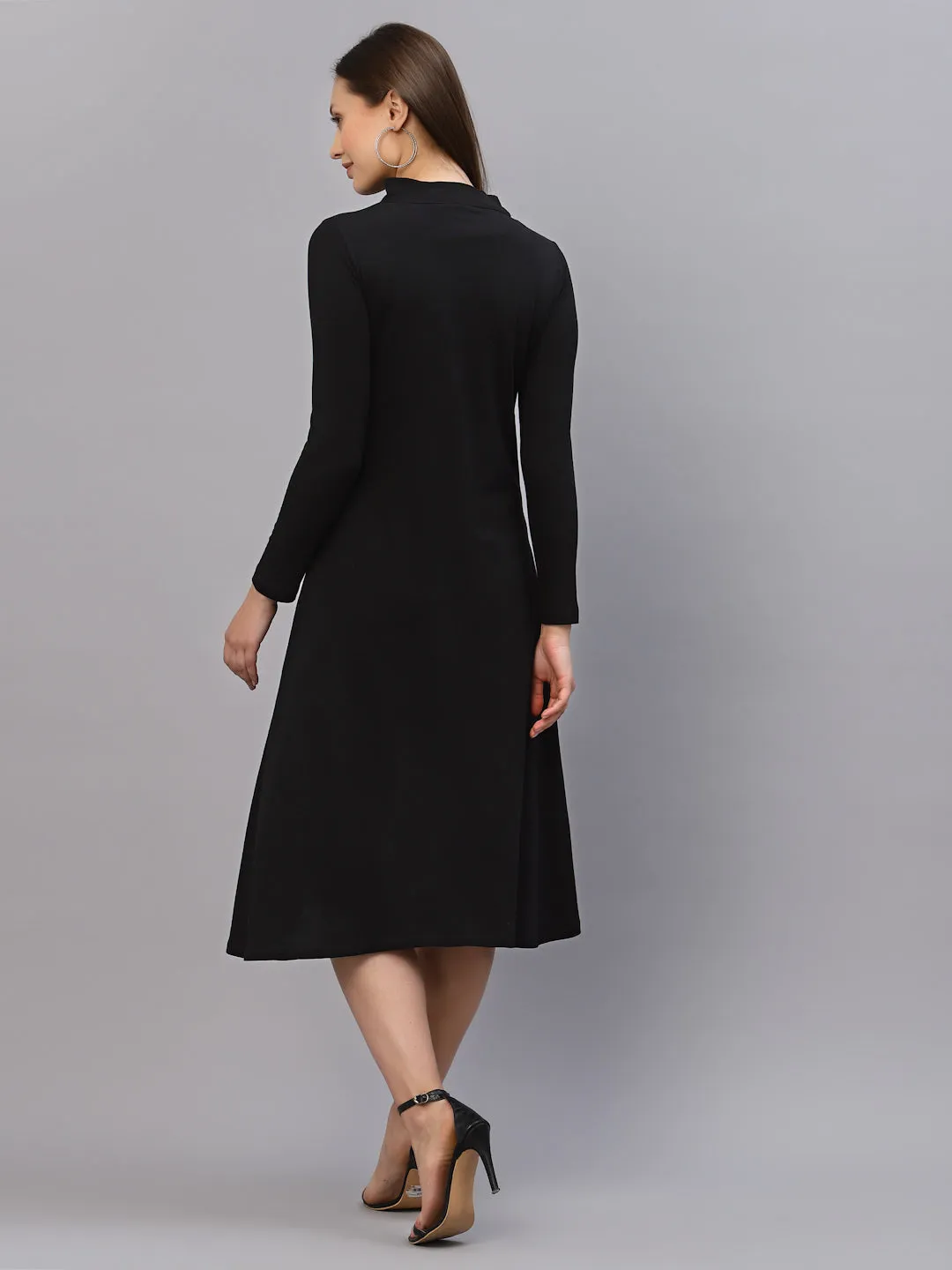 Black High-Low Full Sleeve Round Neck Dress