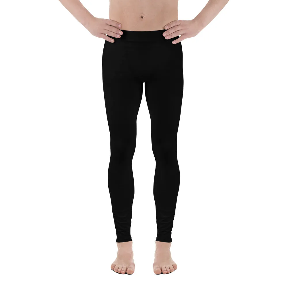 Black Solid Color Men's Leggings, Modern Sporty Modern Minimalist Meggings-Made in USA/EU