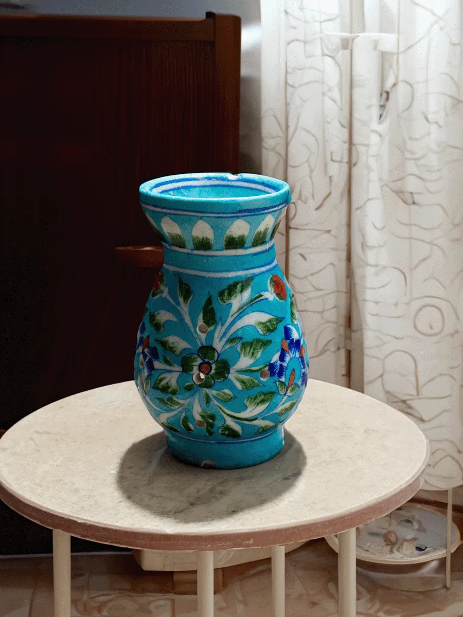 Blooms of Twilight: Tealight Serenity in the Blue Garden Blue Pottery By Gopal Lal Kharol