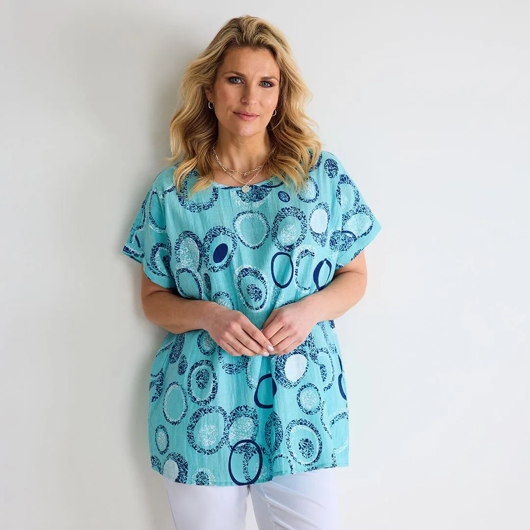 Blue Circle Print Cotton Top