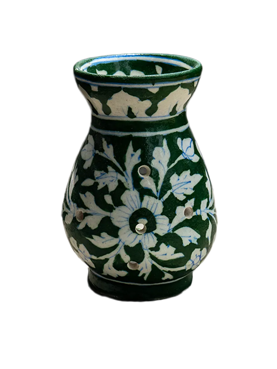 Botanical Elegance: Tealight Glow in the Enchanted Green Pot Tealight holder Blue Pottery By Gopal Lal Kharol