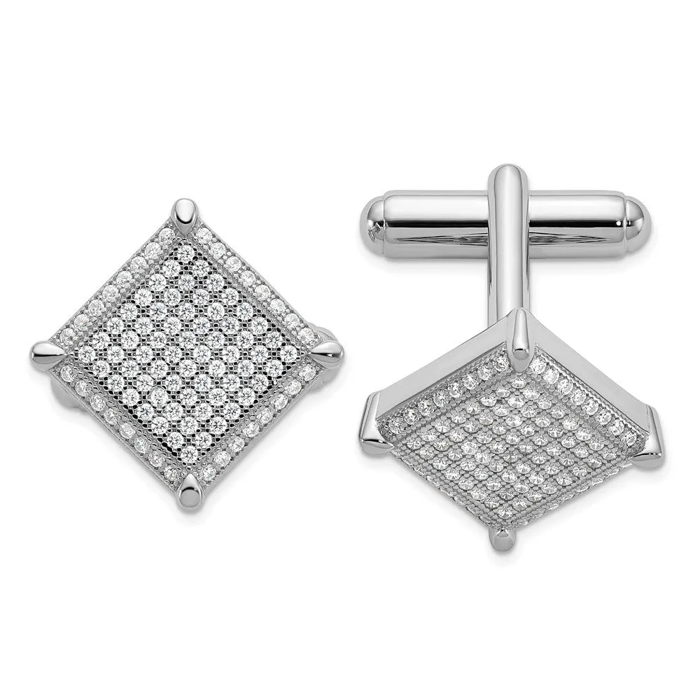 Brilliant Embers Sterling Silver Rhodium-plated 192 Stone Micro Pav CZ Cufflinks