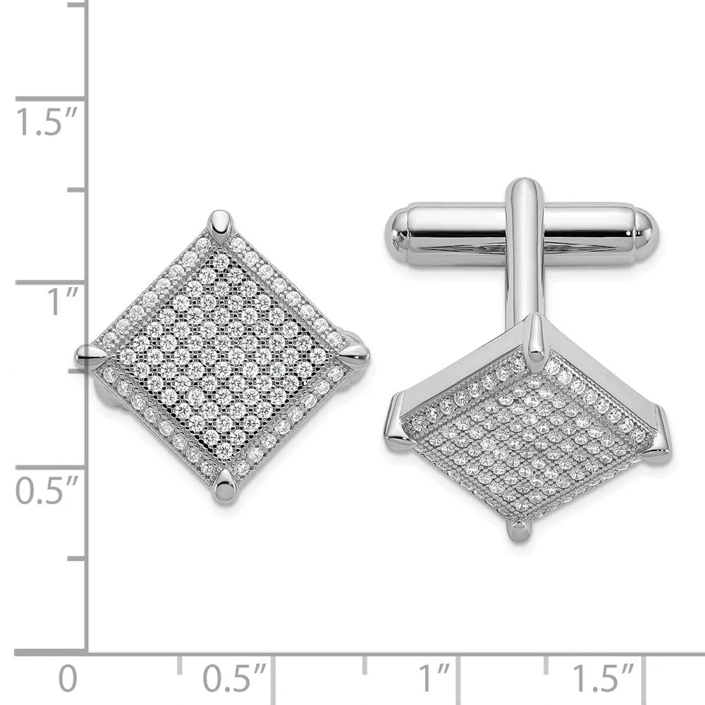 Brilliant Embers Sterling Silver Rhodium-plated 192 Stone Micro Pav CZ Cufflinks