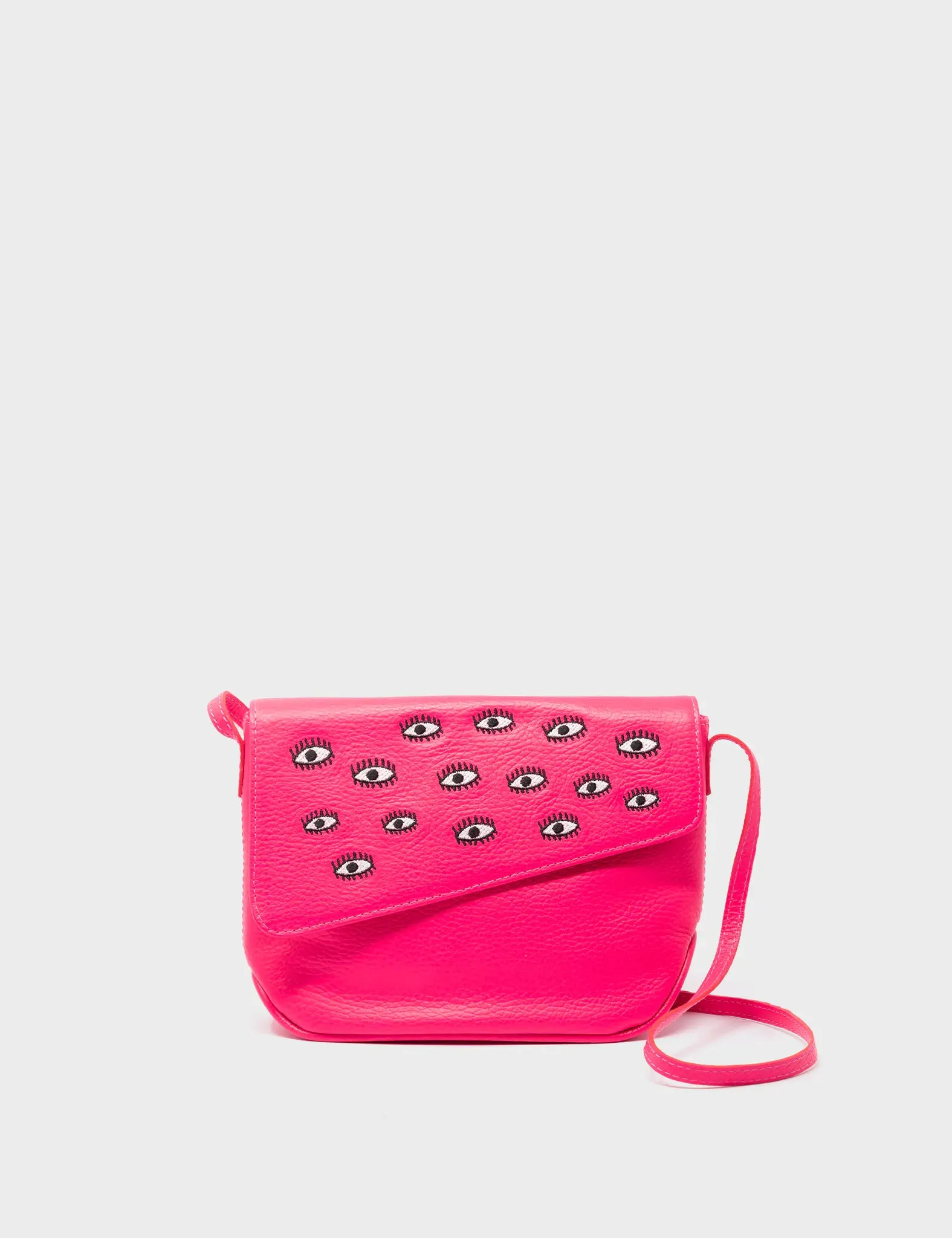 Bruno Mini Crossbody Neon Pink Leather Bag - All Over Eyes Embroidery