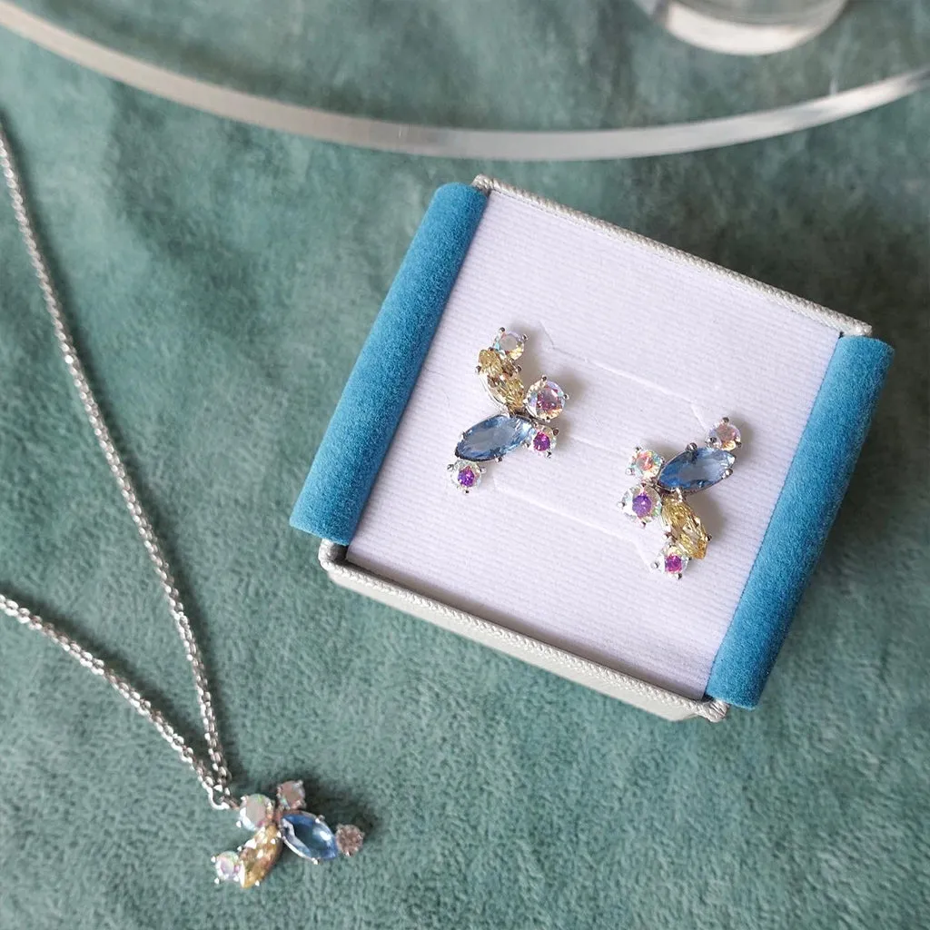 Butterfly Earrings [Unicorn/Light blue/Yellow gems]